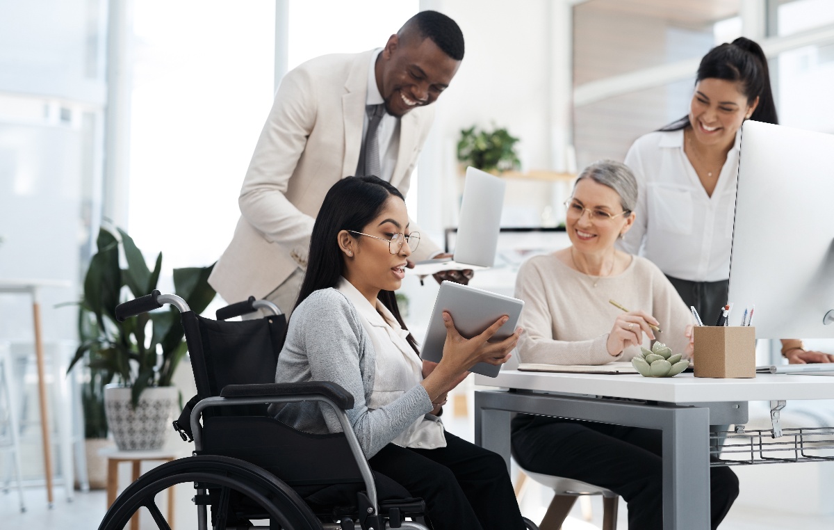 A diverse group of businesspeople having a conversation about healthcare navigation solutions. 